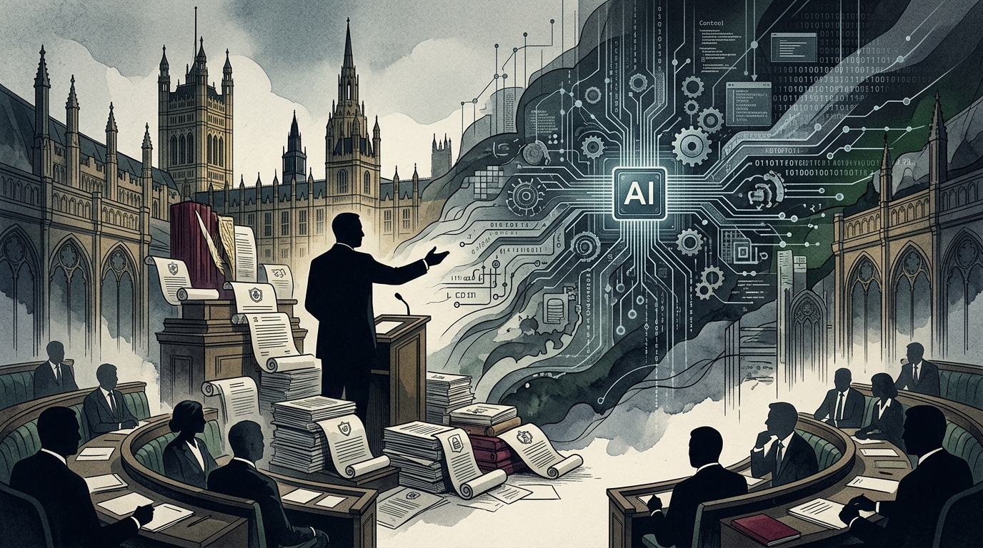 Digital representation of AI security and national defense threats.