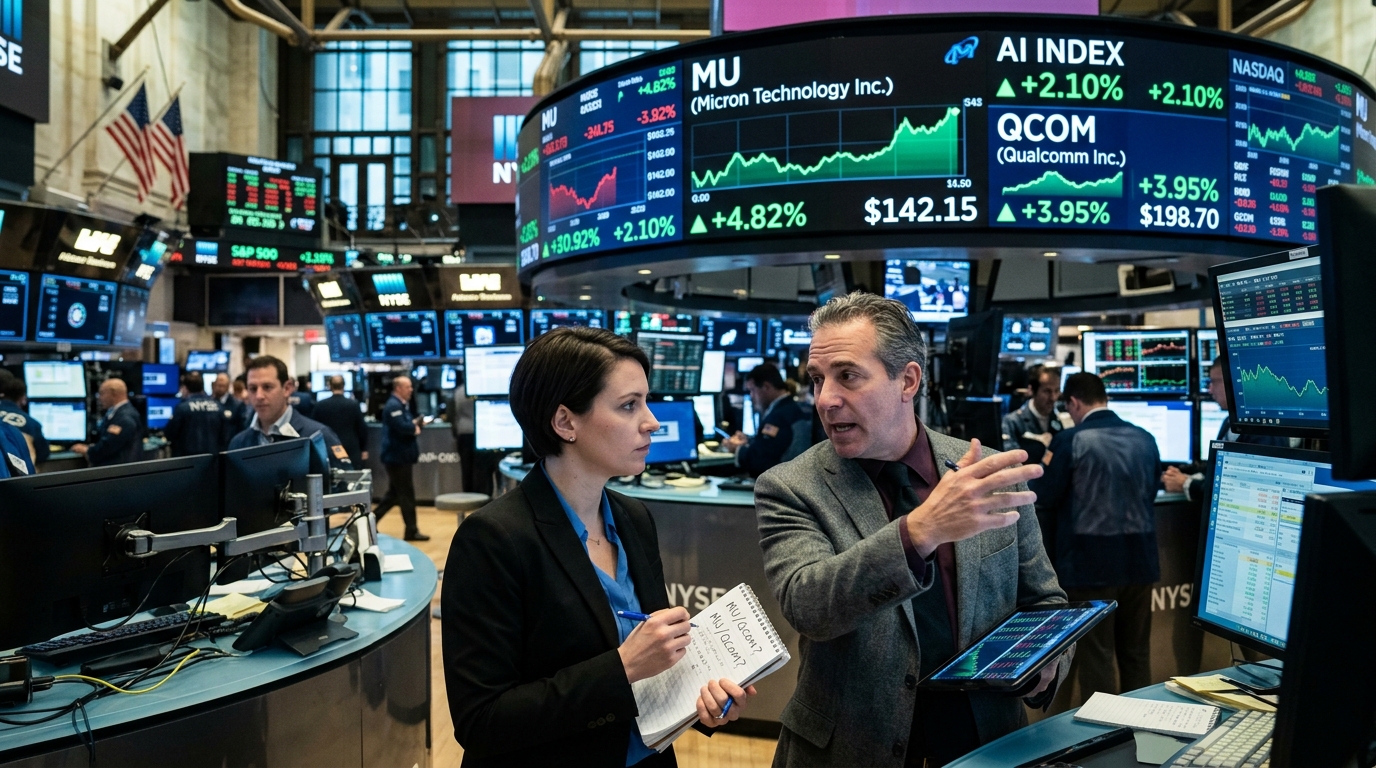 Micron and Qualcomm semiconductor chips symbolizing the AI market surge.