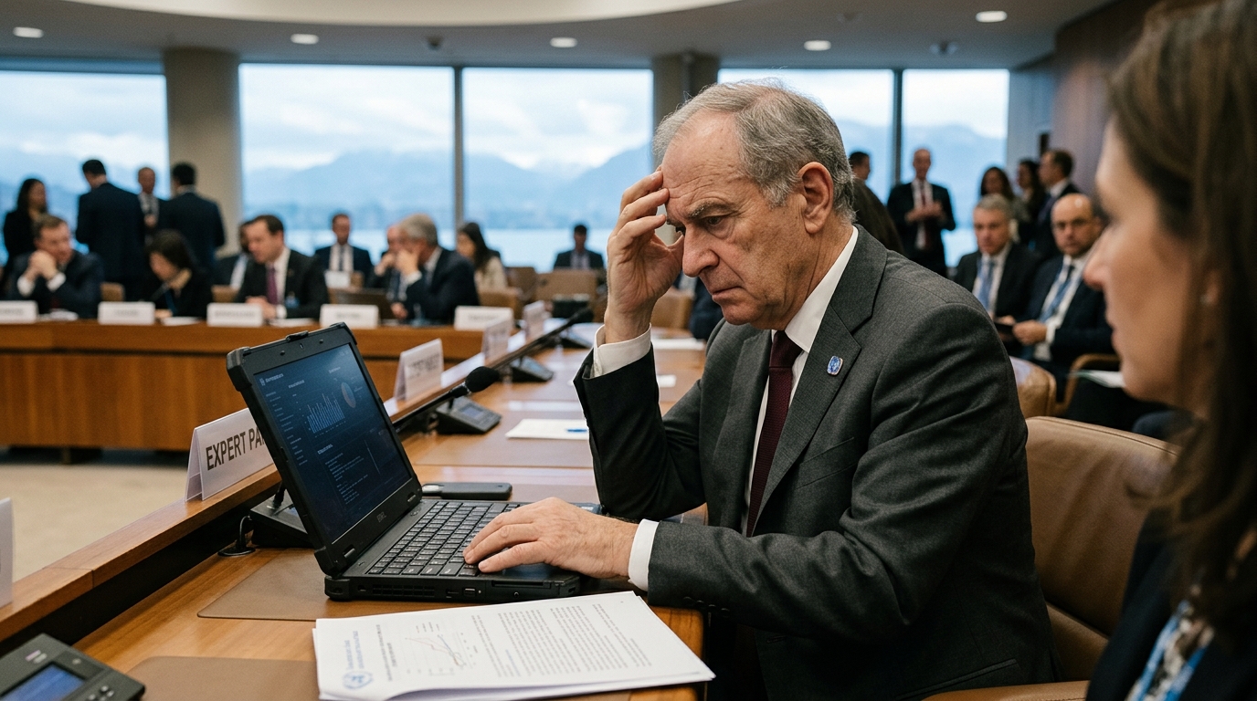 Illustration of autonomous weapons and AI technology in a modern battlefield.