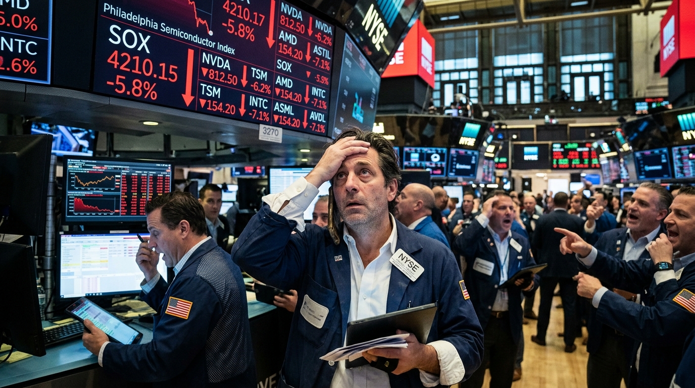 Stock market chart showing a decline in AI stocks and semiconductors on Wall Street.