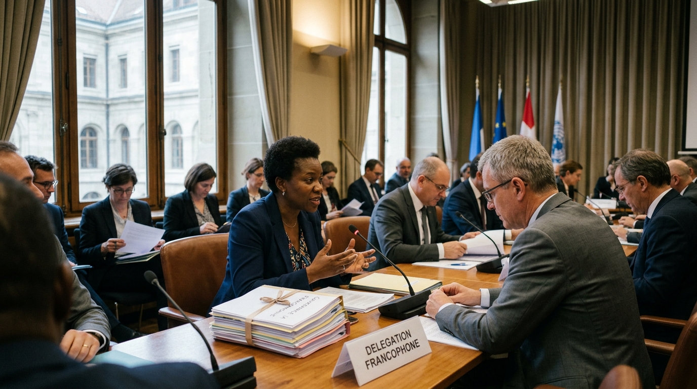 ARTCI representatives discussing AI governance at the Geneva forum.