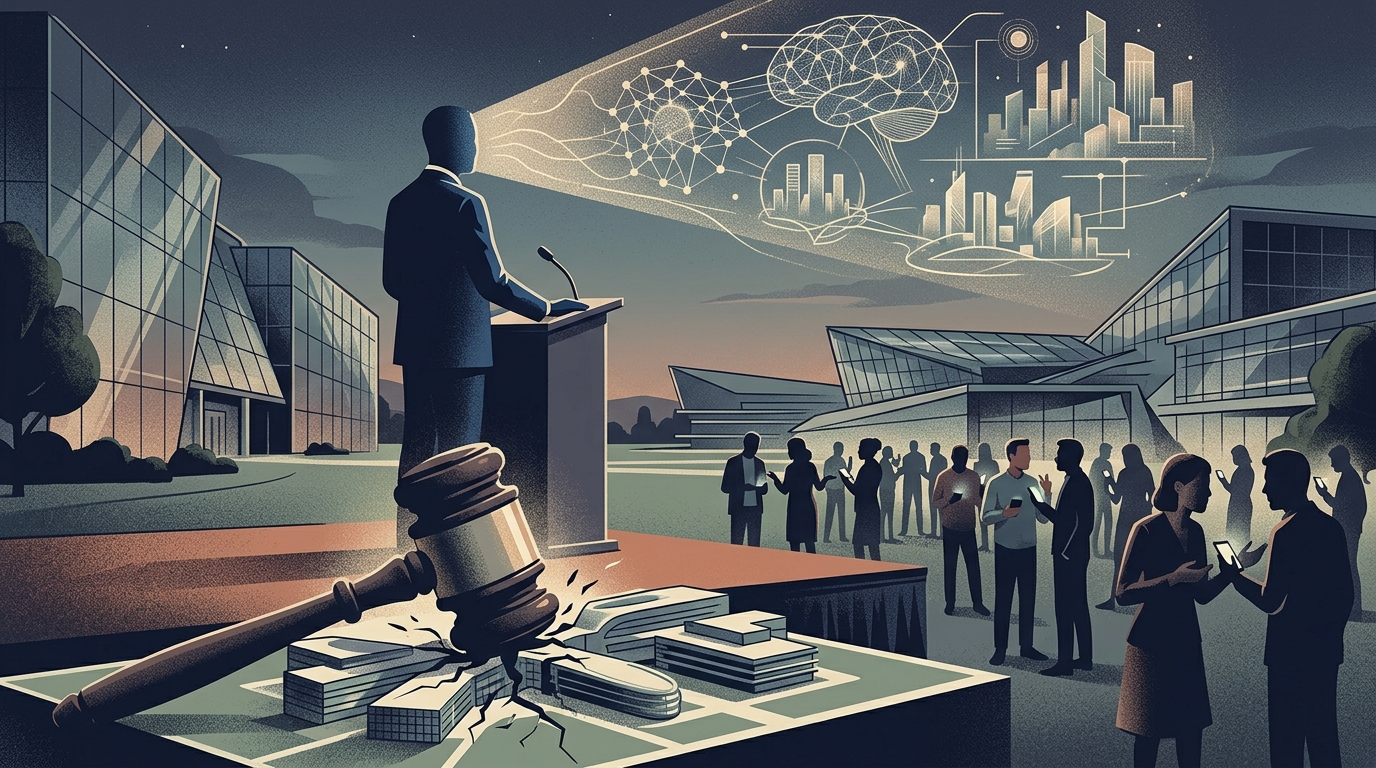 Elon Musk and OpenAI logo in a courtroom setting for the OpenAI lawsuit coverage.