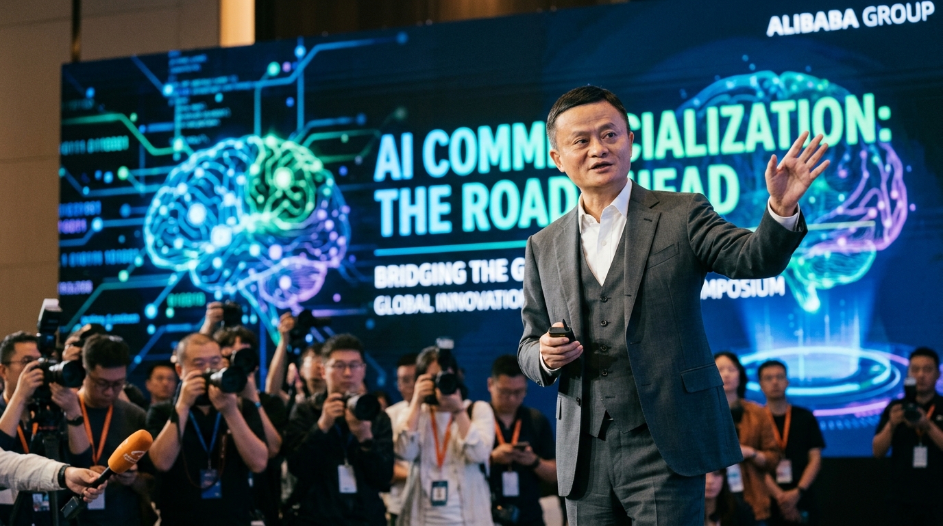 Το λογότυπο της Alibaba Cloud με ψηφιακά δεδομένα που αναπαριστούν την ανάπτυξη του AI.
