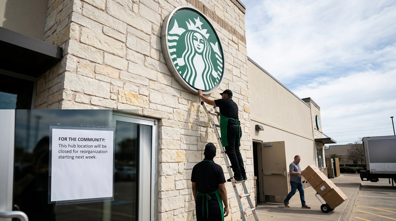 Το λογότυπο της Starbucks έξω από κτίριο εταιρικών γραφείων.