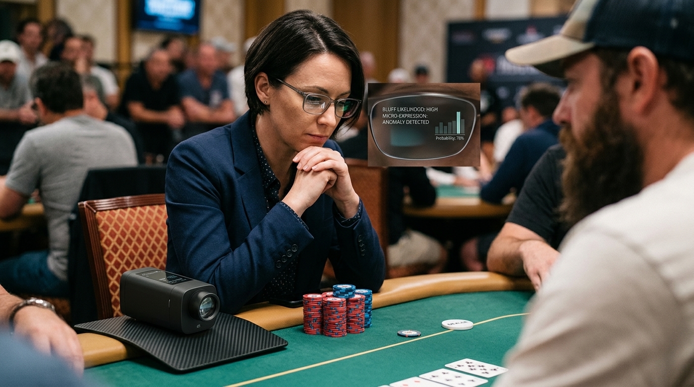 AI motion detection tool analyzing a poker player's bluff at WSOP 2026.