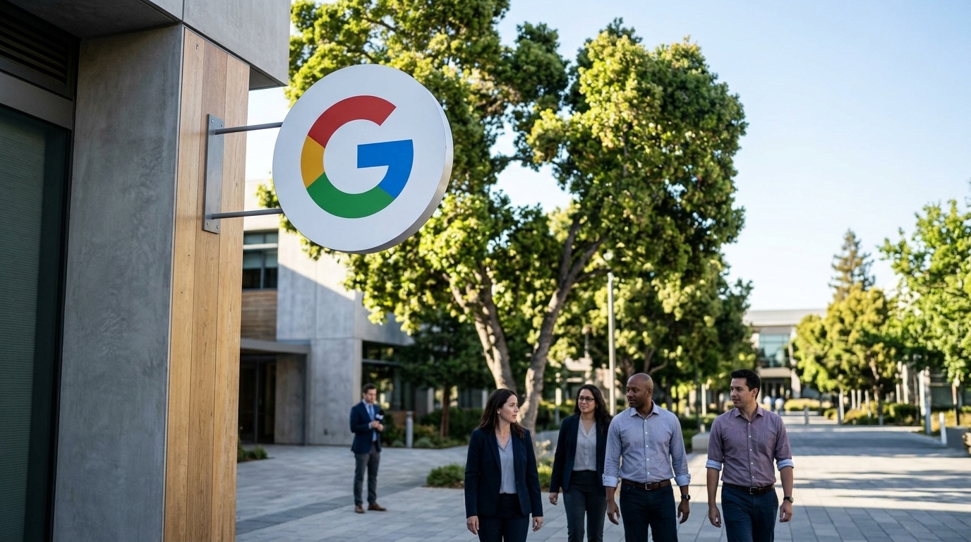 Το λογότυπο της Google σε φόντο δικαστηρίου για την αντιμονοπωλιακή νομοθεσία στην AI αναζήτηση.