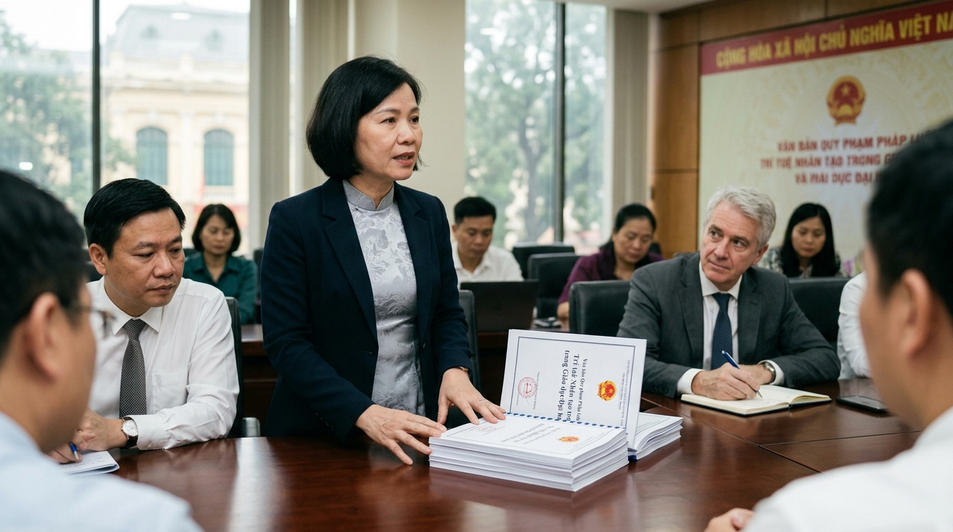 Students at a Vietnamese university using AI tools for academic research and study.