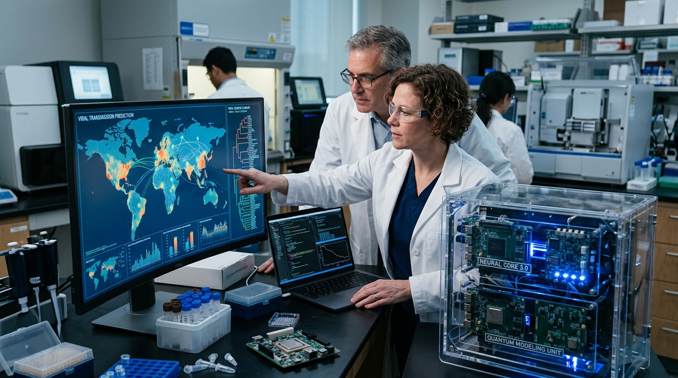 Digital map of viral threats using Artificial Intelligence for pandemic prediction.