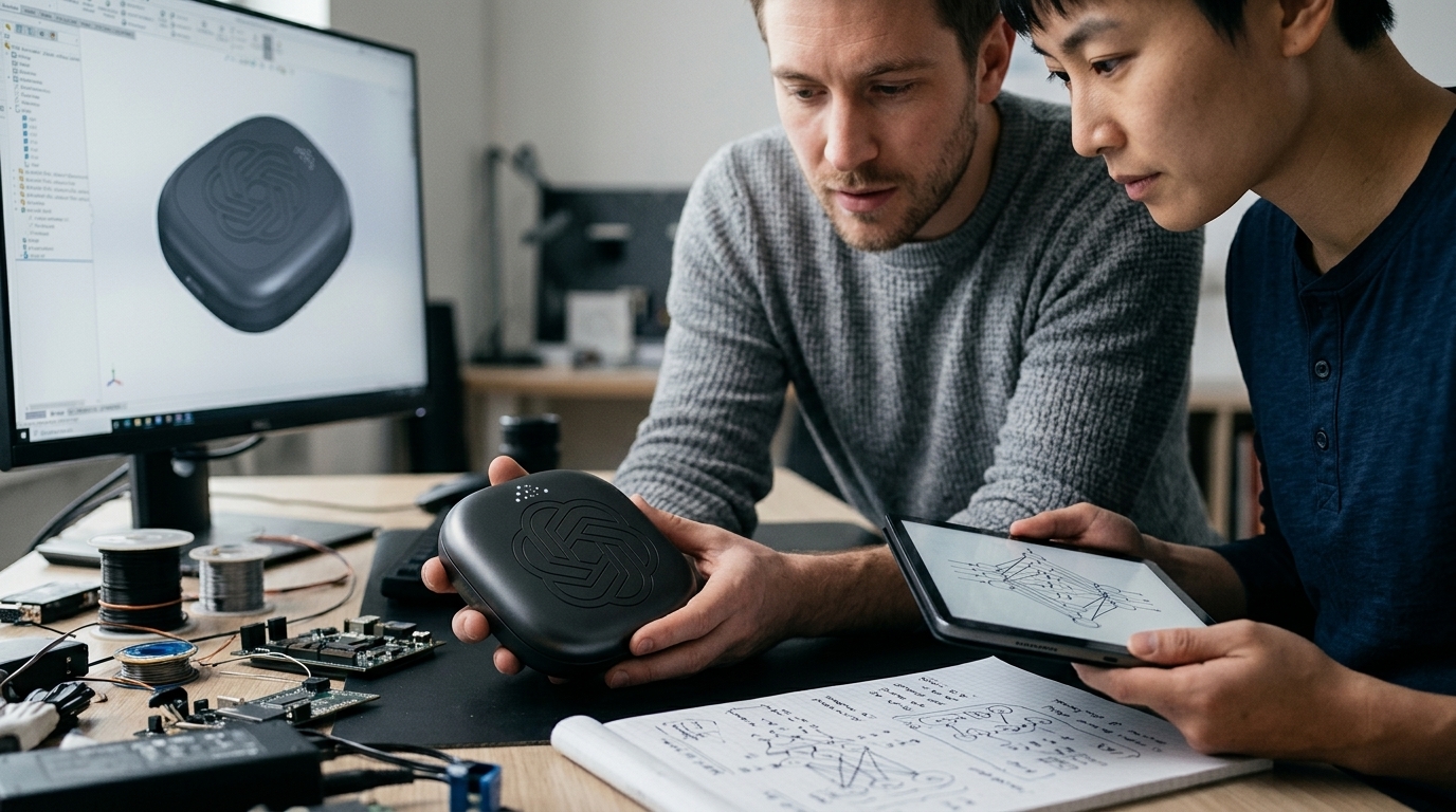 Conceptual design of OpenAI's screenless AI hardware by Jony Ive.