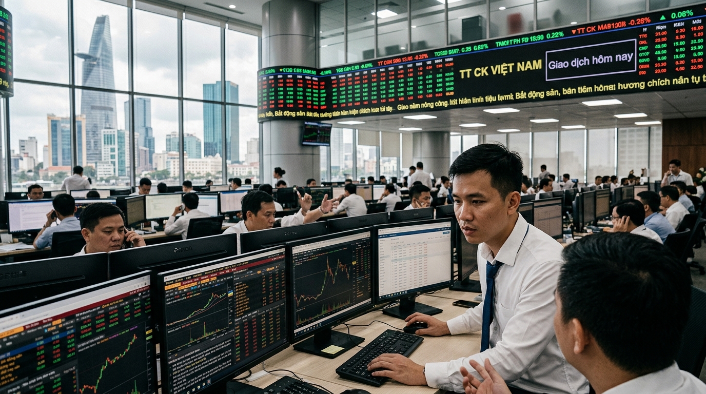 Modern office buildings and data centers in Vietnam featuring artificial intelligence overlays.