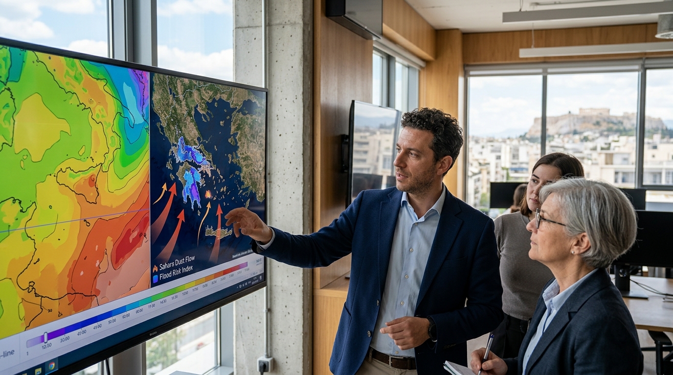 Digital weather forecast map of Greece powered by Artificial Intelligence.