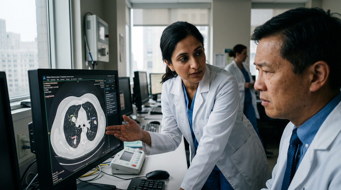 Digital visualization of AI in healthcare and medical data processing.