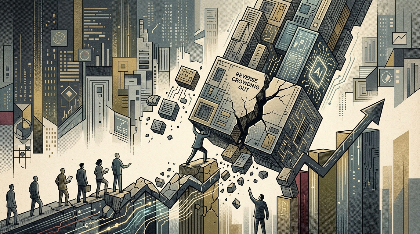 Infographic showing AI debt surge and architectural liability in the tech sector.