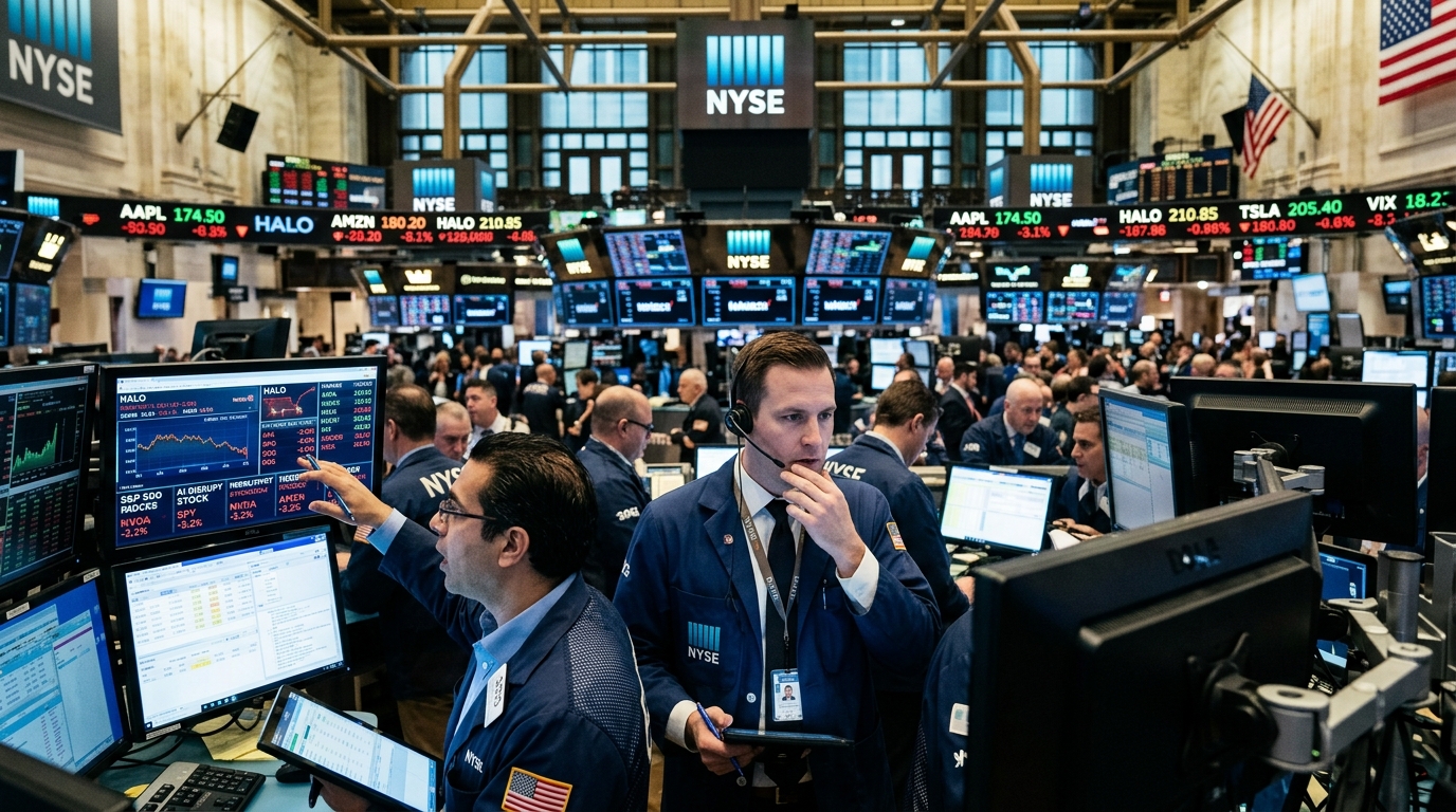 Χρηματιστηριακό γράφημα της Wall Street που απεικονίζει τη στρατηγική HALO και την Τεχνητή Νοημοσύνη.