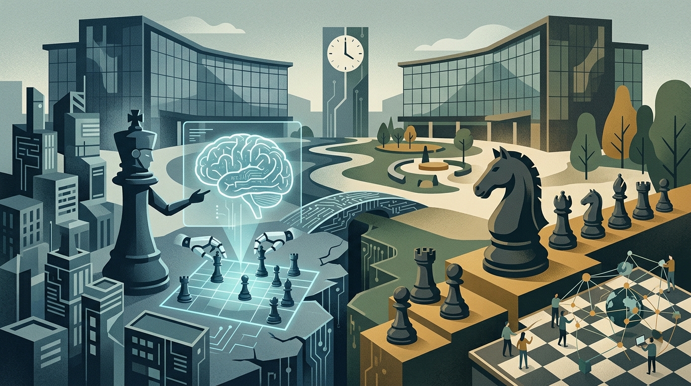 Ο Έλον Μασκ και το λογότυπο του Chess.com με στοιχεία τεχνητής νοημοσύνης.