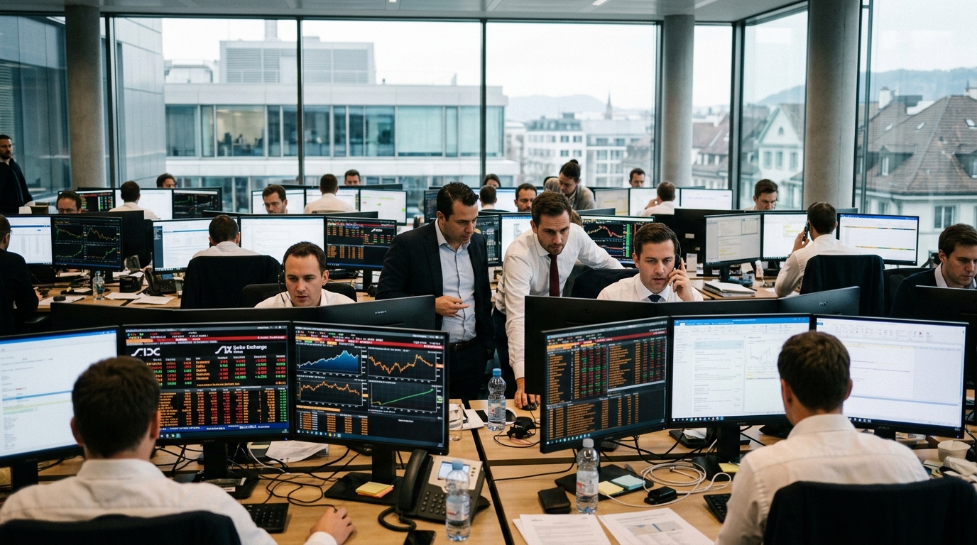 Digital representation of Artificial Intelligence in the Swiss banking sector.