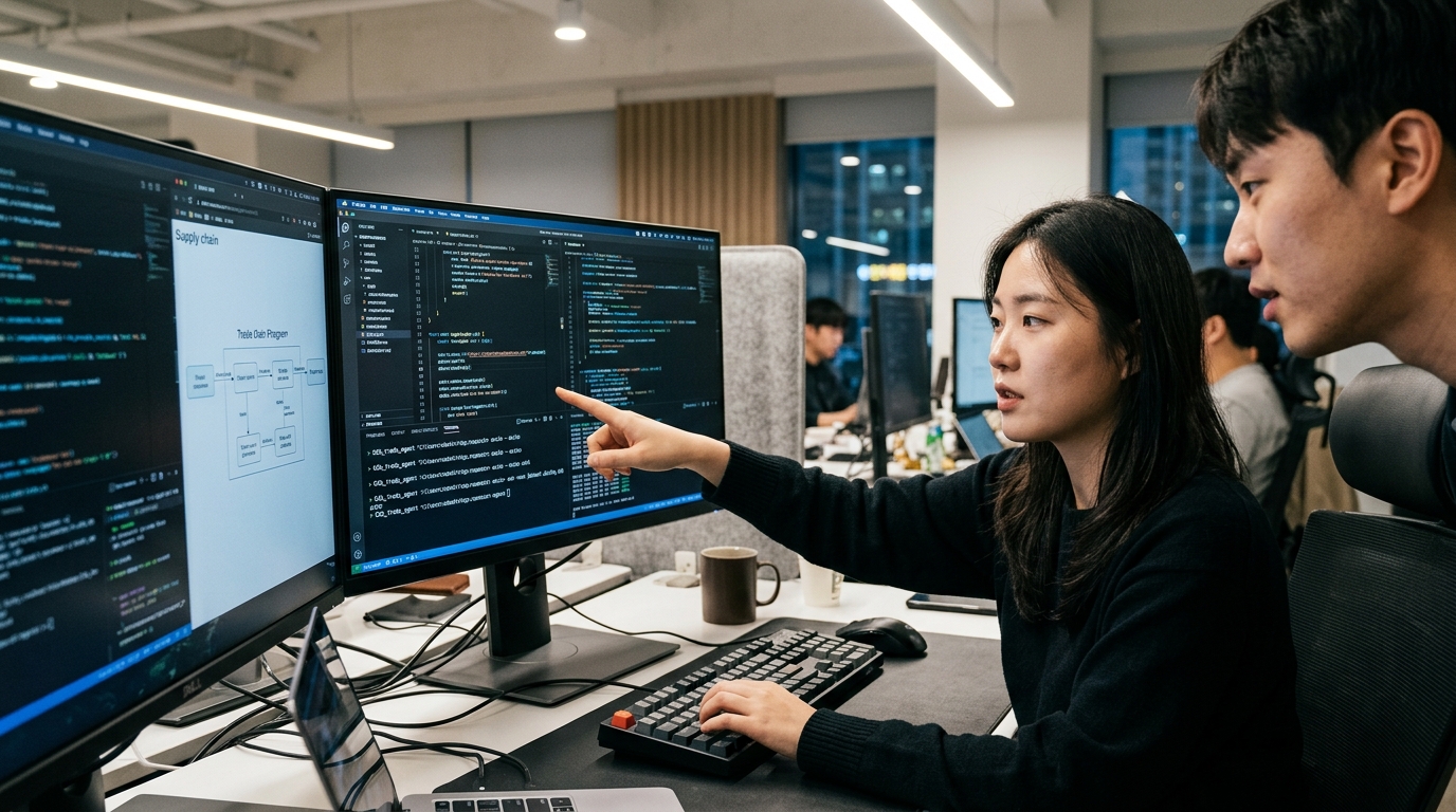 Alibaba Accio platform featuring AI agents for B2B trade in South Korea.