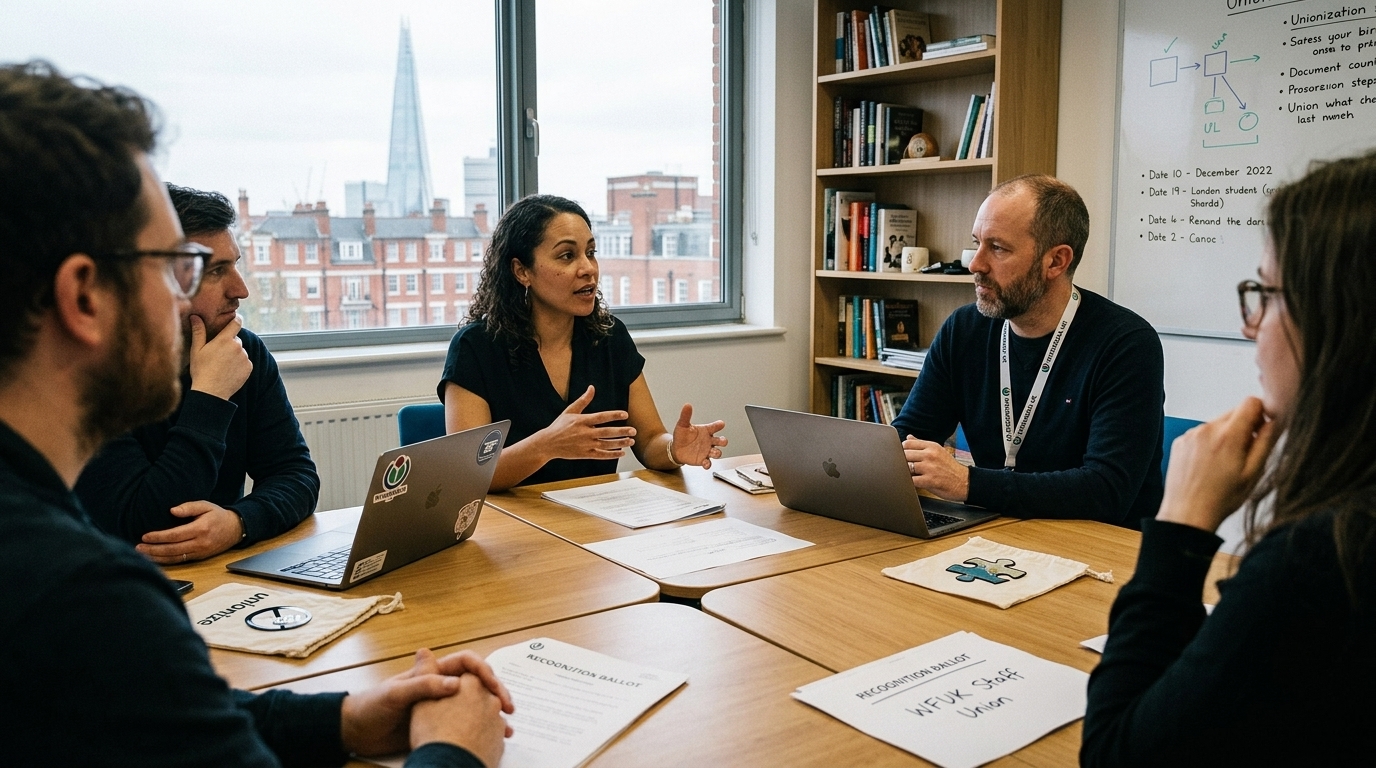 Wikimedia Foundation staff members advocating for union recognition in the United Kingdom.