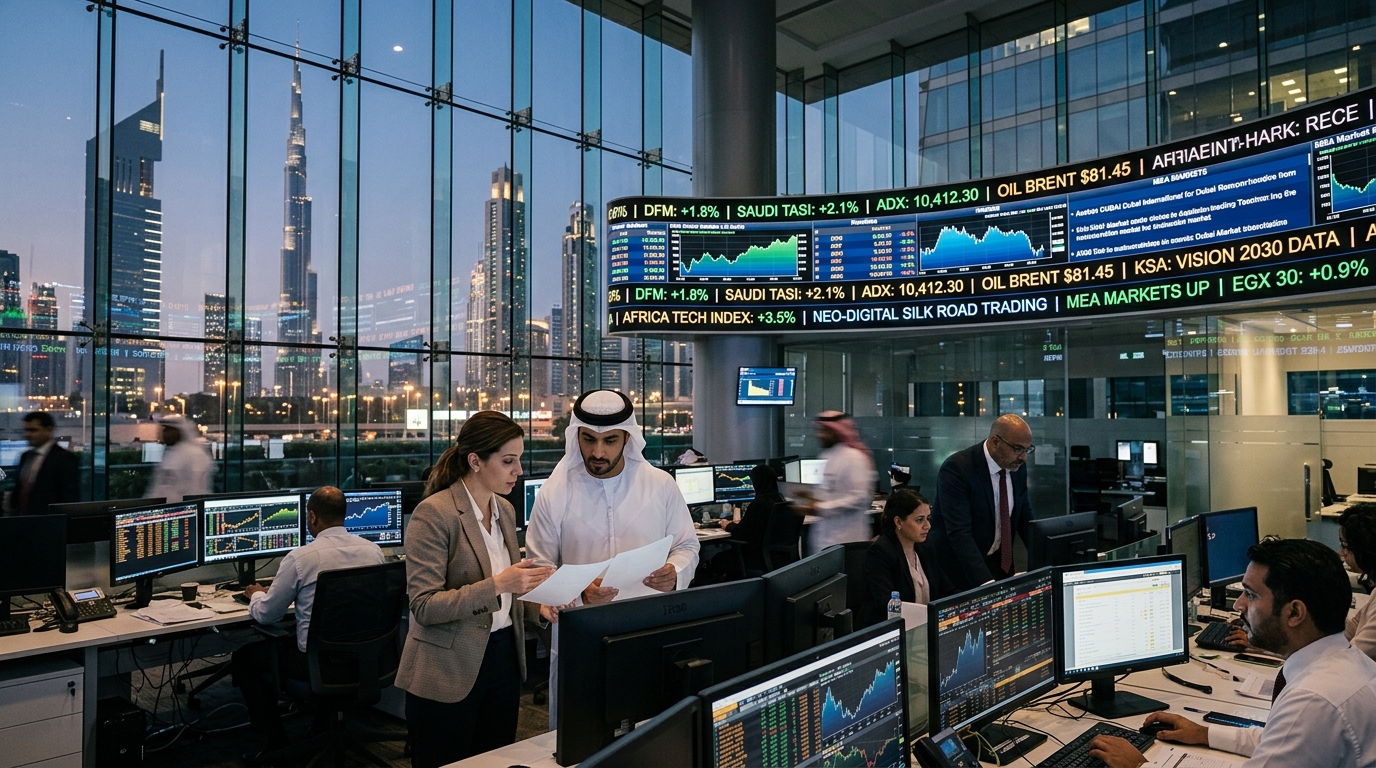 Futuristic visualization of Dubai as an AI hub on the Neo-Digital Silk Road.