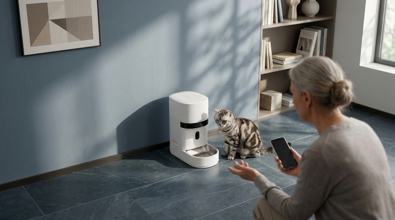 A Petlibro smart feeder showing a connection error during an outage.