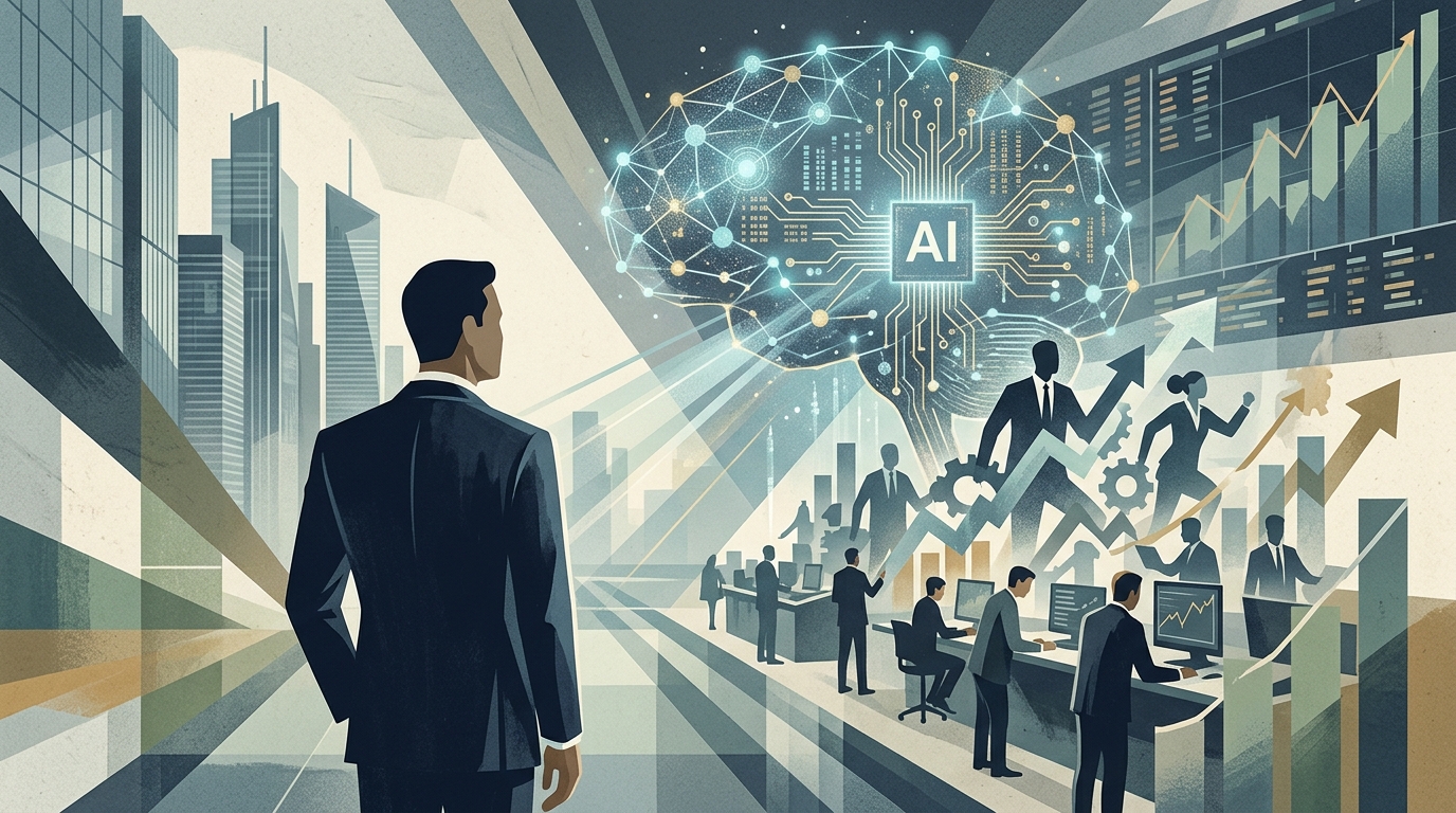 Digital visualization of AI algorithms analyzing stock market data for hedge funds.
