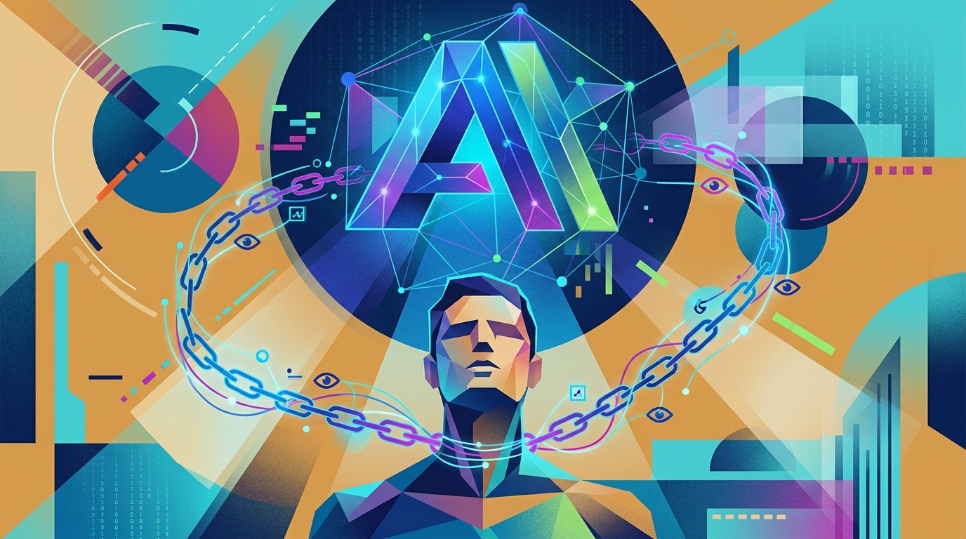 Digital representation of Anthropic watermarking technology as an invisible leash on AI data.
