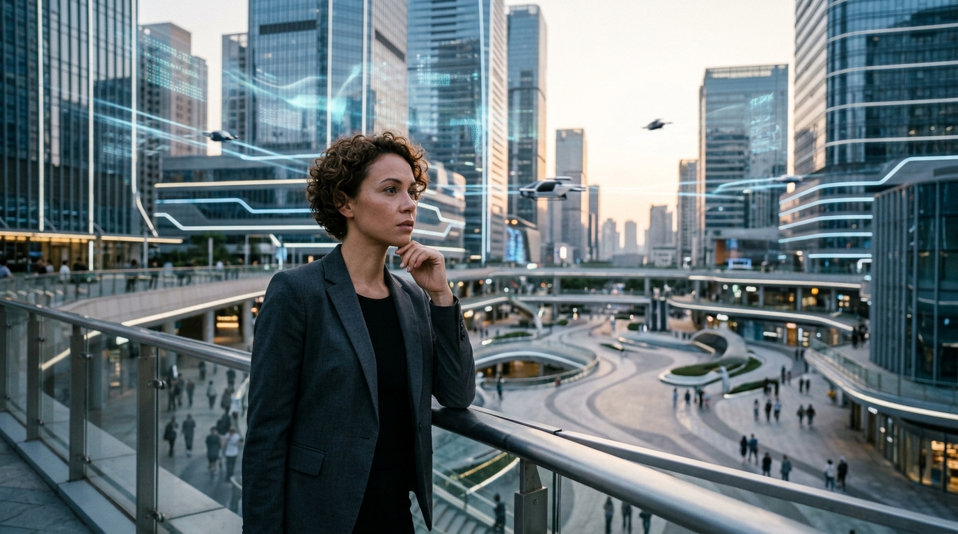 Digital representation of Artificial Superintelligence in a futuristic environment.