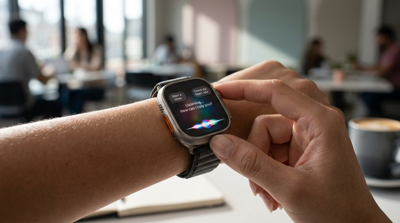 A user interacting with Siri AI on an Apple Watch running watchOS 27.