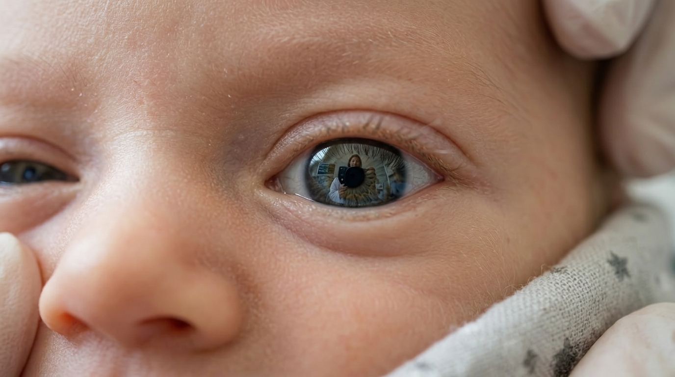 Medical professional performing a non-invasive retinal scan on a preterm infant to monitor brain health.