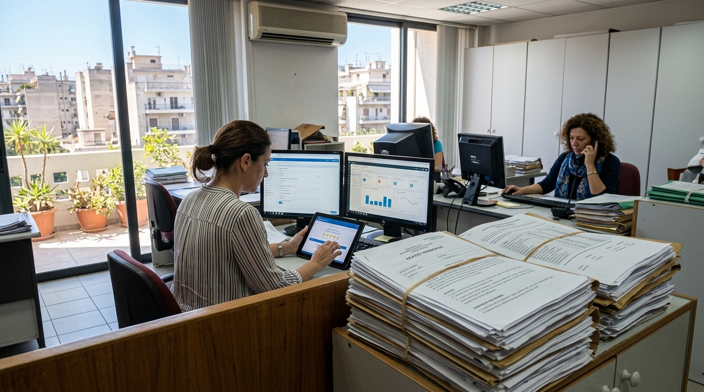 A citizen using a digital platform for public sector evaluation in Greece.