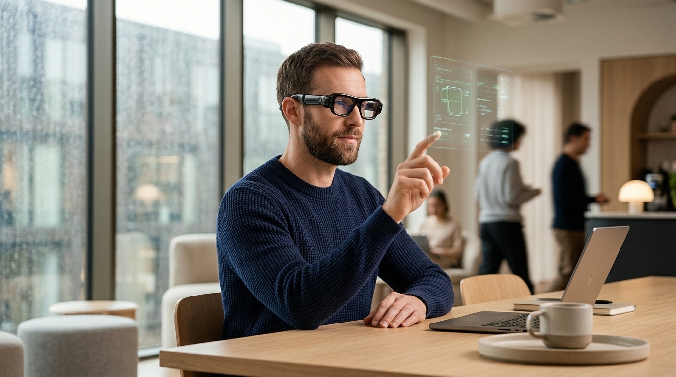 The new Snap Specs AR glasses being worn, showcasing augmented reality technology.