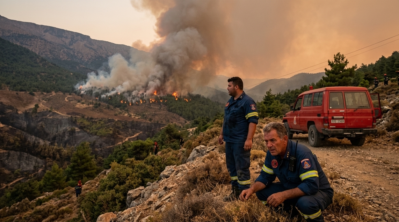 Scorched Greek forest landscape after devastating Greek wildfires.