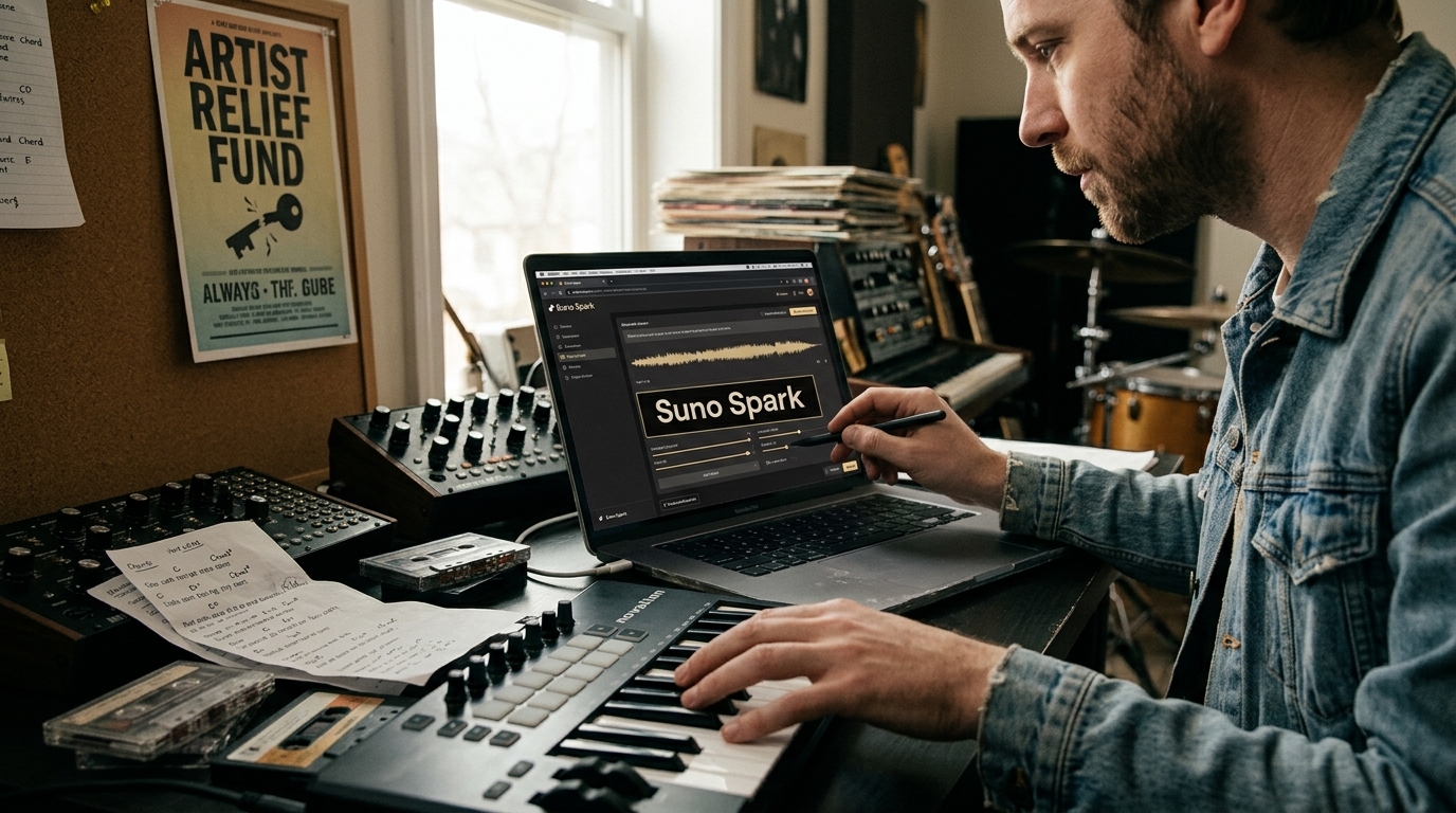 Suno Spark incubator logo representing AI music and artist support.