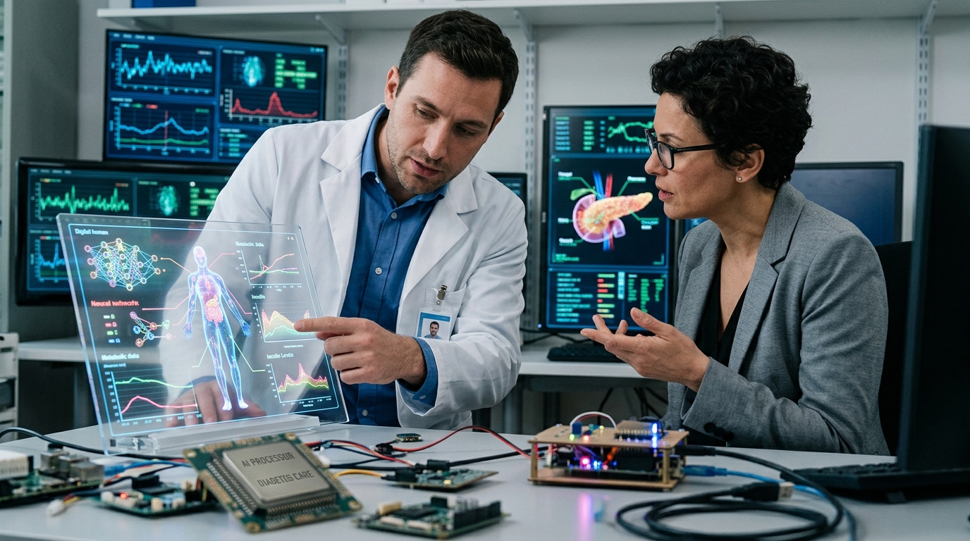 Digital twin visualization for AI-driven diabetes management and precision medicine.
