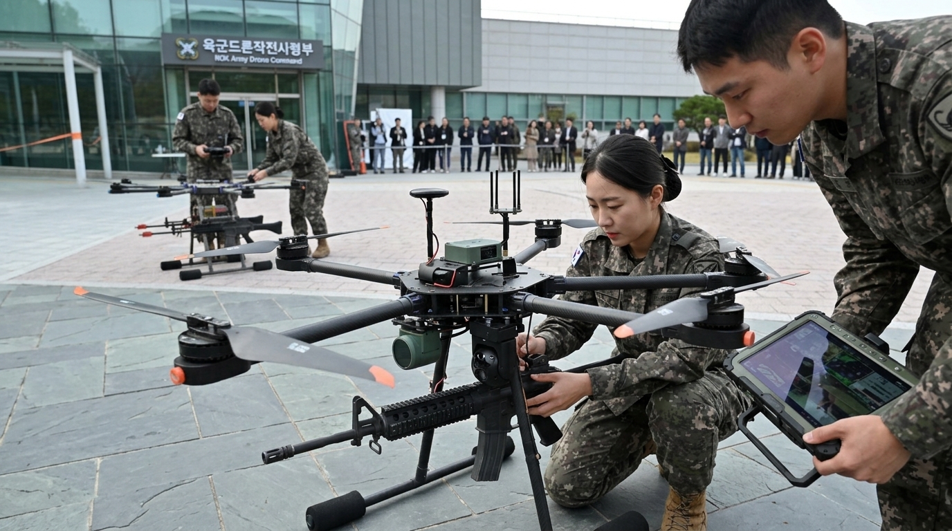South Korean soldier operating a military drone during a training exercise.