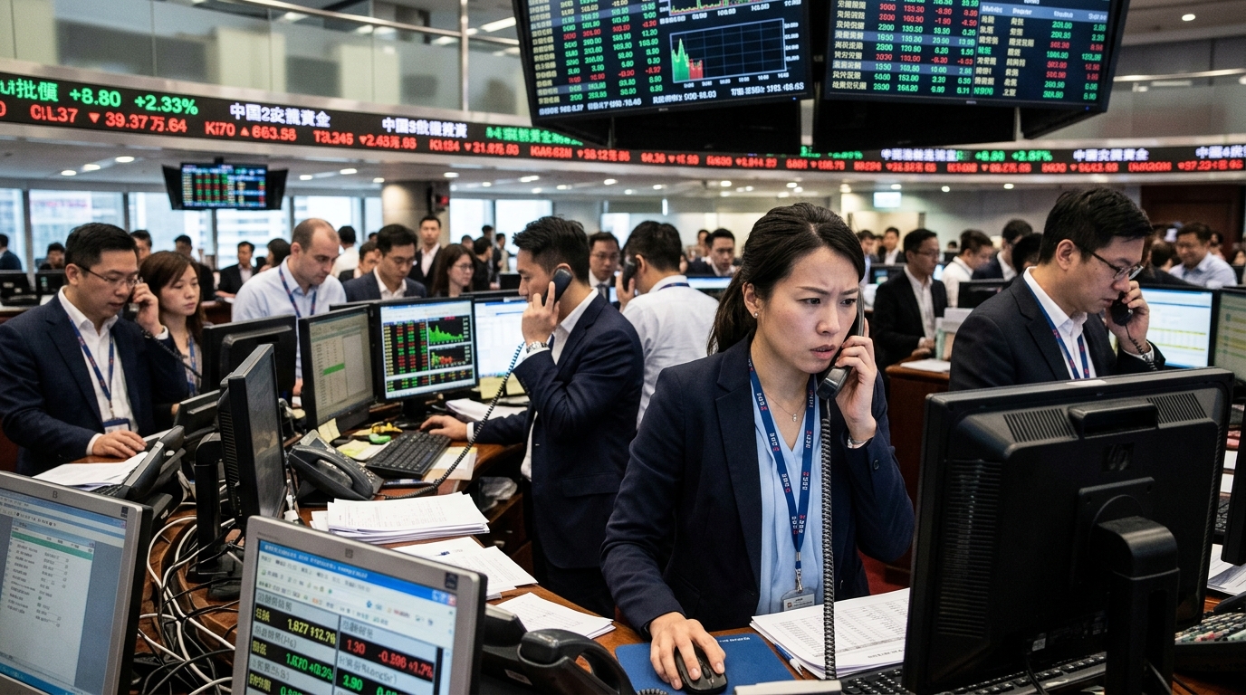 Digital Hong Kong stock market chart representing Artificial Intelligence growth.