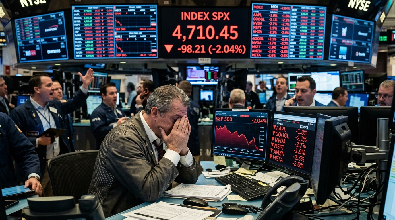 Wall Street stock market chart showing a decline in AI stocks and S&P 500.