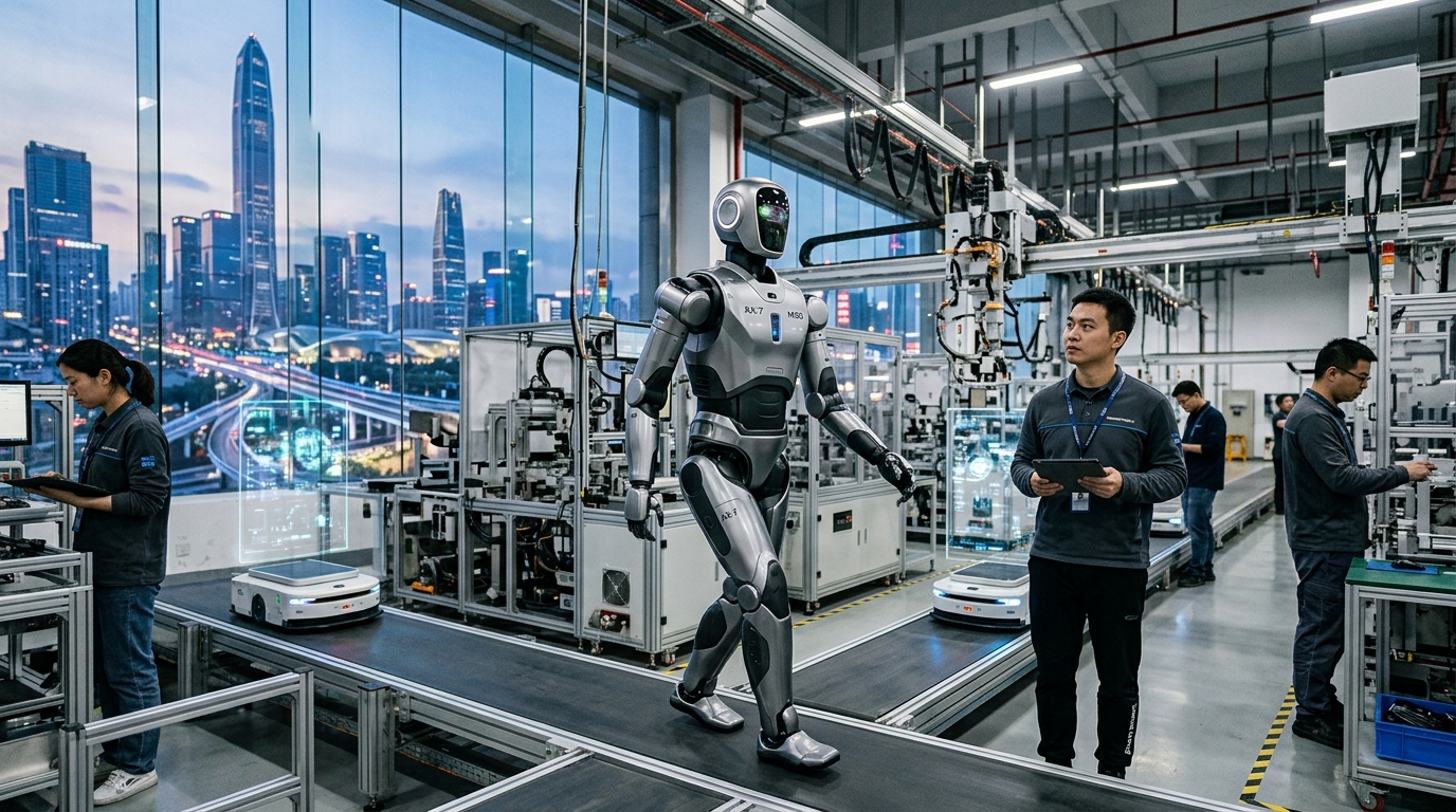 Humanoid robots on a production line in China.