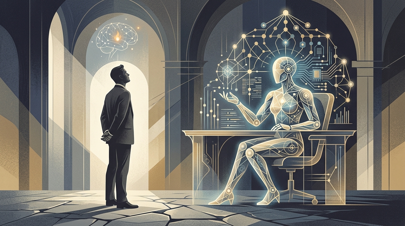 A digital representation of AI leadership and executive decision-making.