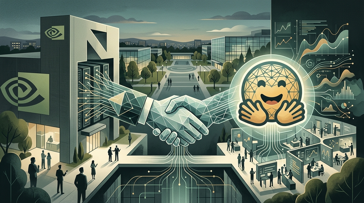 Nvidia and Hugging Face logos illustrating the $13 billion acquisition deal.