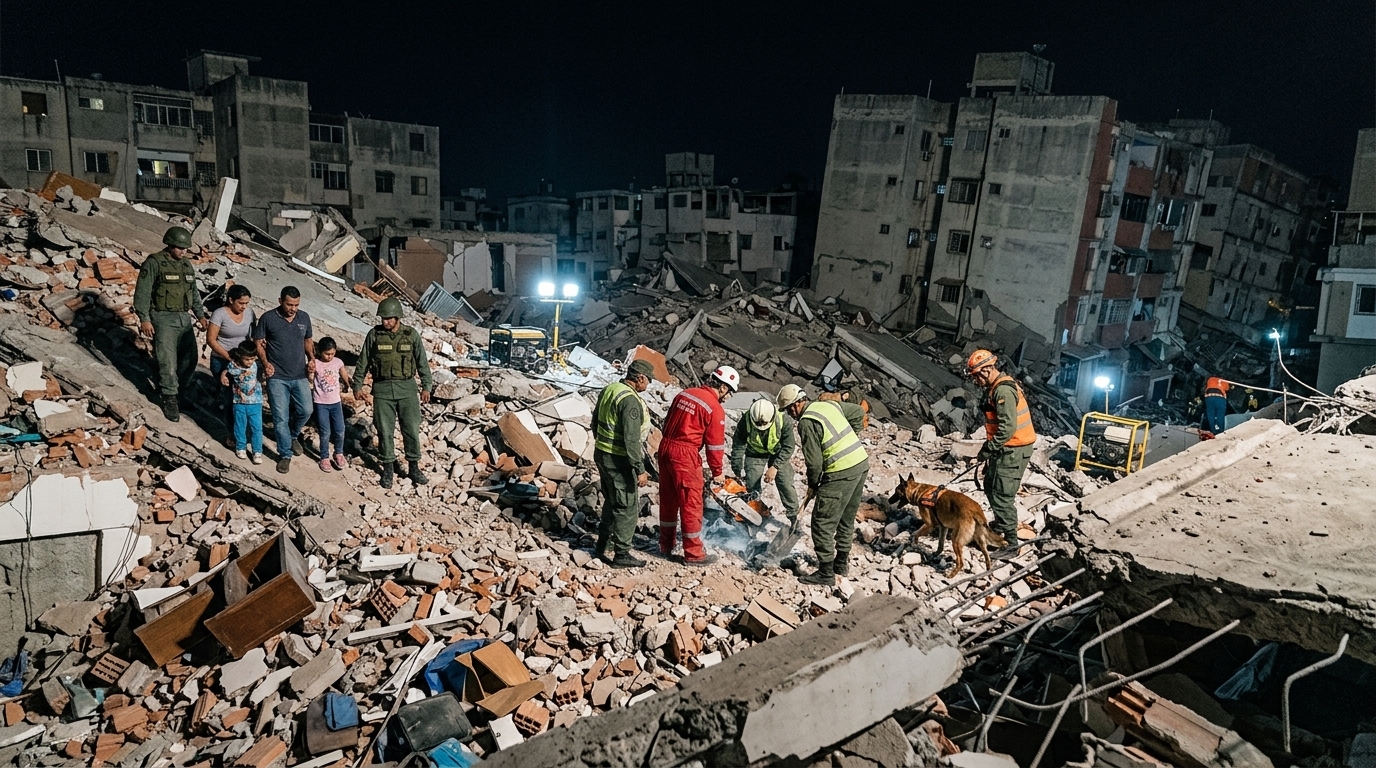 Rubble and destruction after the powerful earthquake in Venezuela.