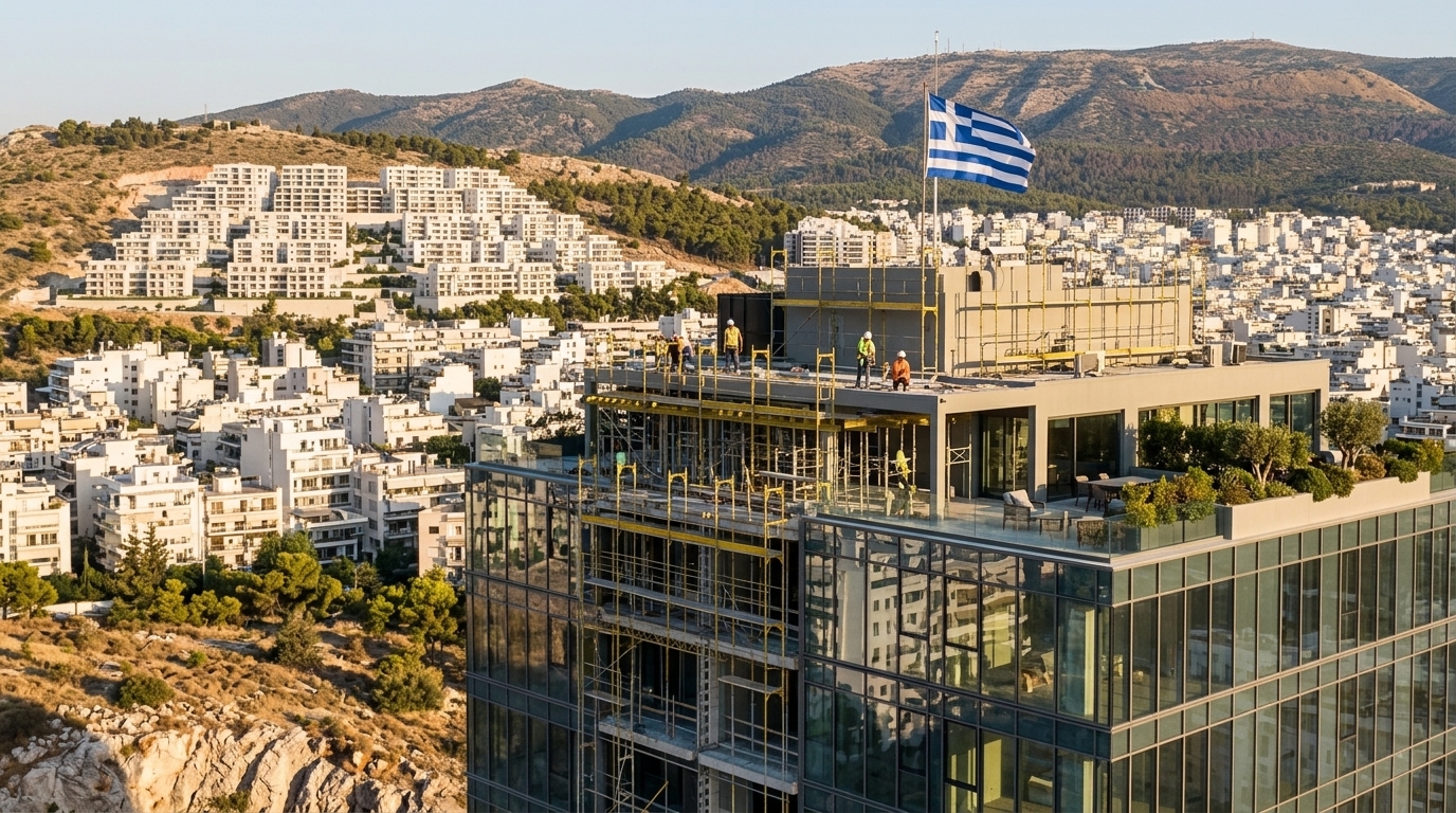 Modern construction site in Attica highlighting Greek real estate trends.