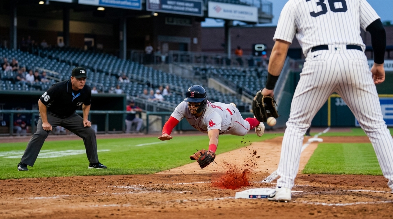 A person wearing an Apple Vision Pro headset watching a virtual MLB baseball game in a digital environment.
