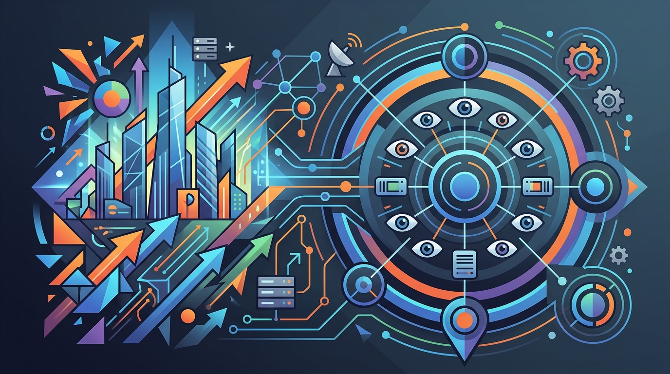 Digital visualization of AI algorithms connecting Silicon Valley and Athens, representing the efficiency of the chain.