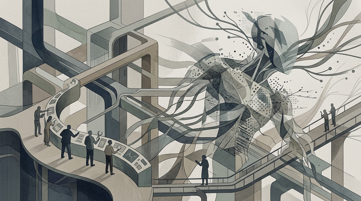 Digital representation of OpenAI Astra and AI agent architecture highlighting safety monitoring concerns.