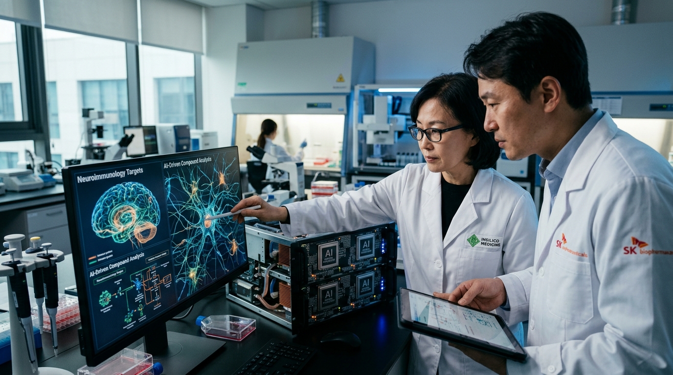 AI drug discovery visualization for neuroimmunology research by Insilico Medicine.
