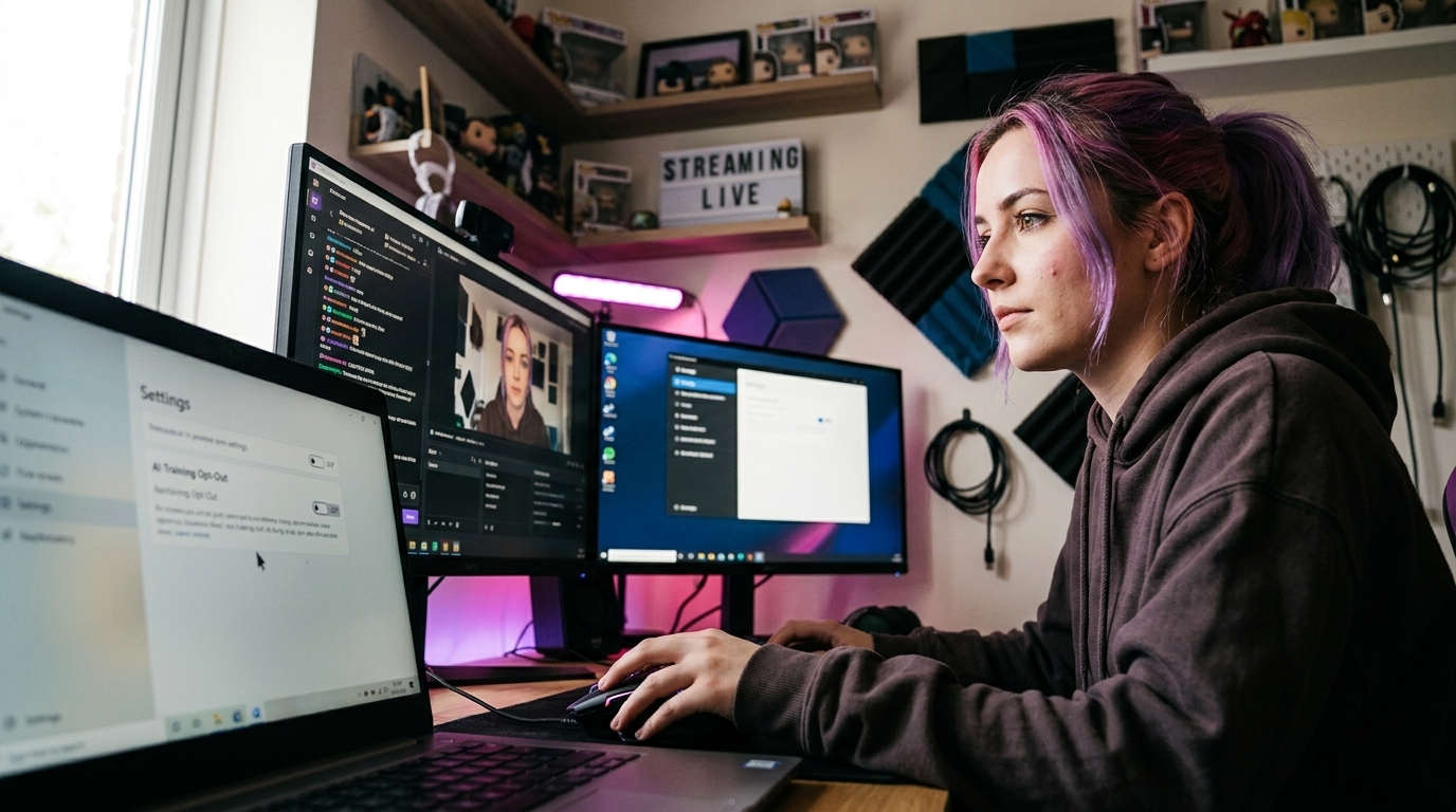 Twitch settings interface for opting out of Amazon AI training models.