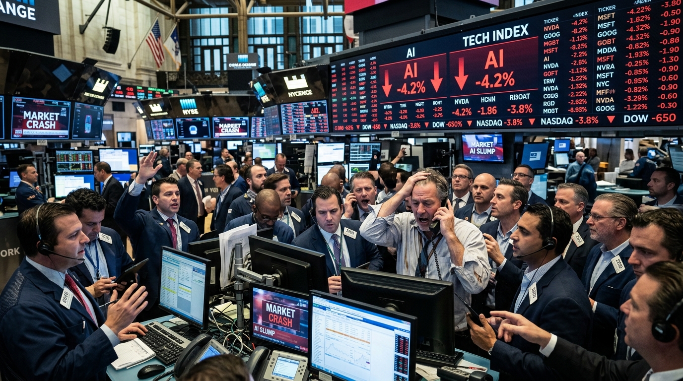 Stock market chart showing a decline in AI market shares.