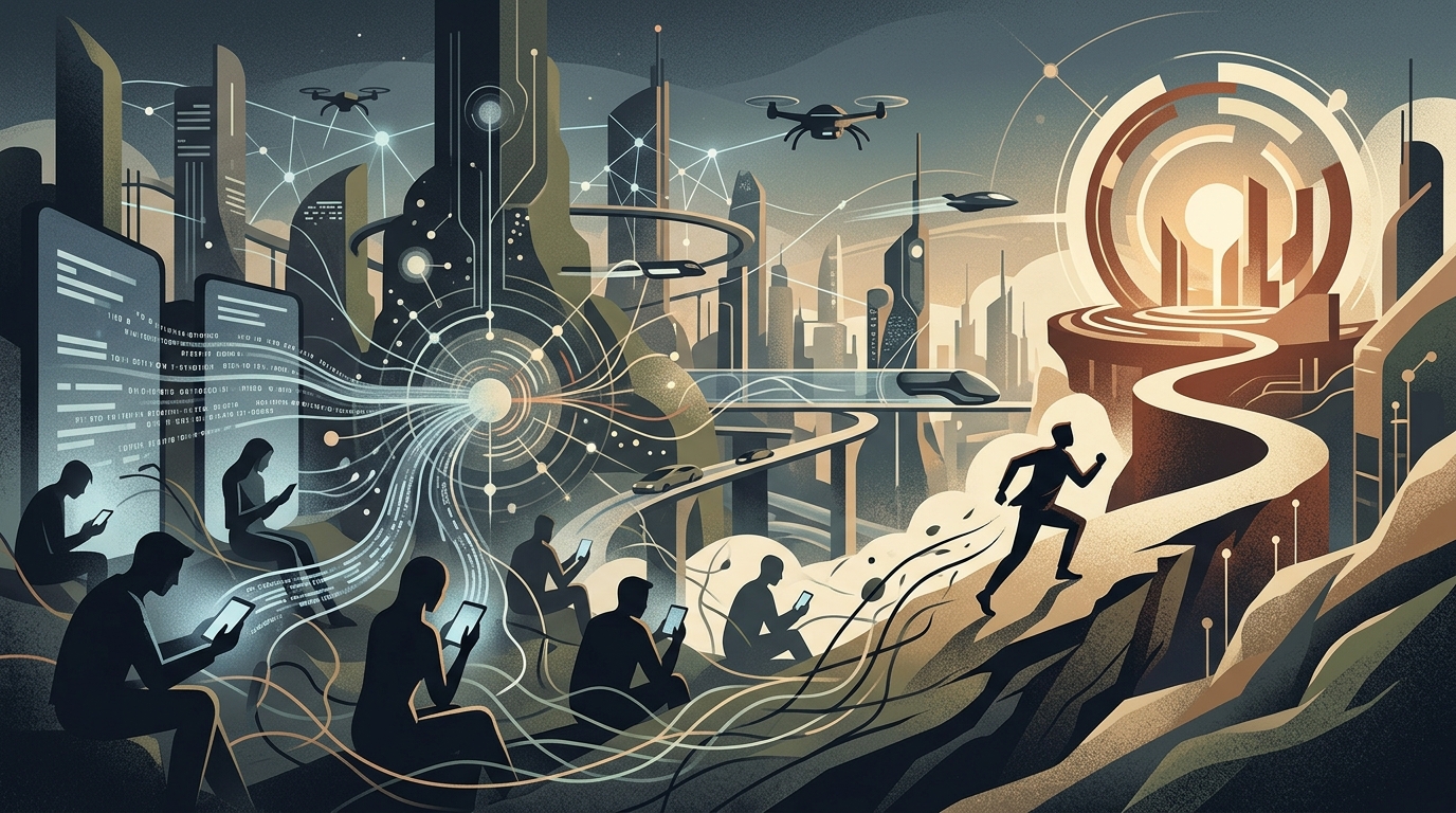 Symbolic illustration of digital passivity and its impact on the human mind and cognition.