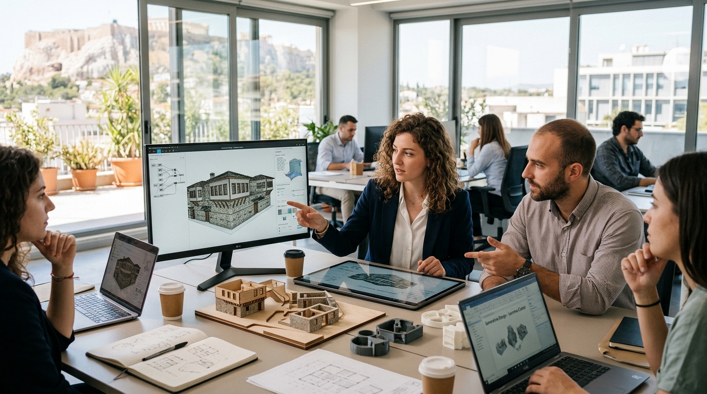 Architectural design process using Artificial Intelligence at a workshop in Ioannina.